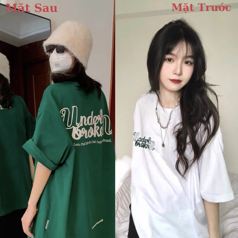 Áo thun underbroken xanh rêu lá bassic local brand, Áo phông tay lỡ tshirt UNISEX nam nữ Cotton oversize form rộng 20WE