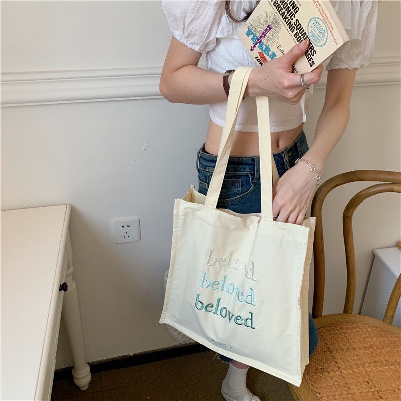 Túi Xách tote Vải canvas Thêu Chữ Phong Cách Hàn Quốc Mới 2022 og3u