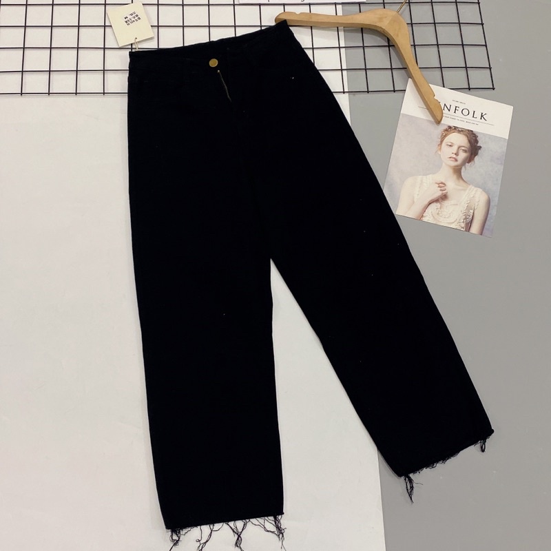 Xả hàng - Quần jean đen suông mềm siêu dãn - NhiNhi Shop