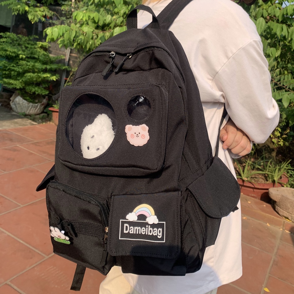 Balo đi học thời trang ULZZANG chống nước nhiều ngăn đựng laptop, đi chơi, du lịch tặng kèm gấu và sticker ngẫu nhiên