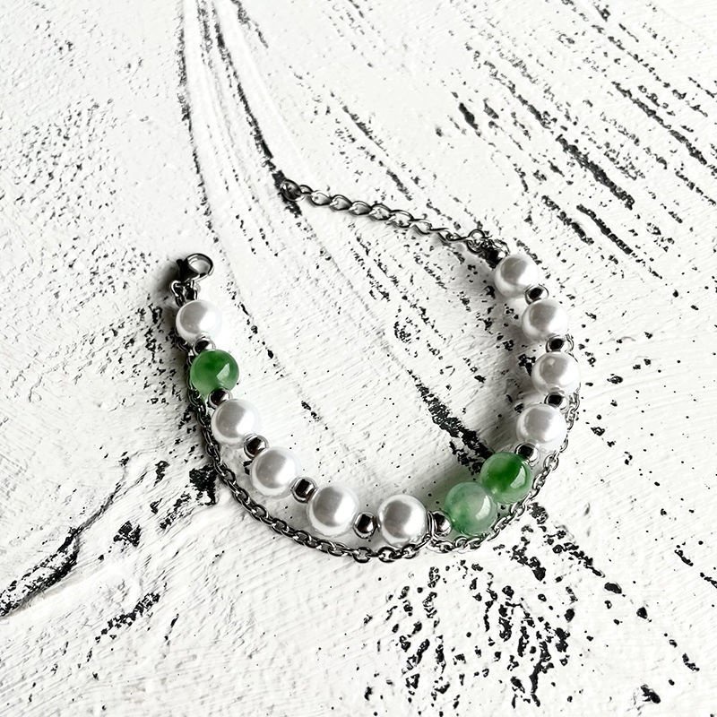 Vòng Tay Đôi Bằng Thép Titan Đính Ngọc Trai Giả Phong Cách hip hop Thanh Lịch Dễ Thương Dành Cho Cặp Đôi