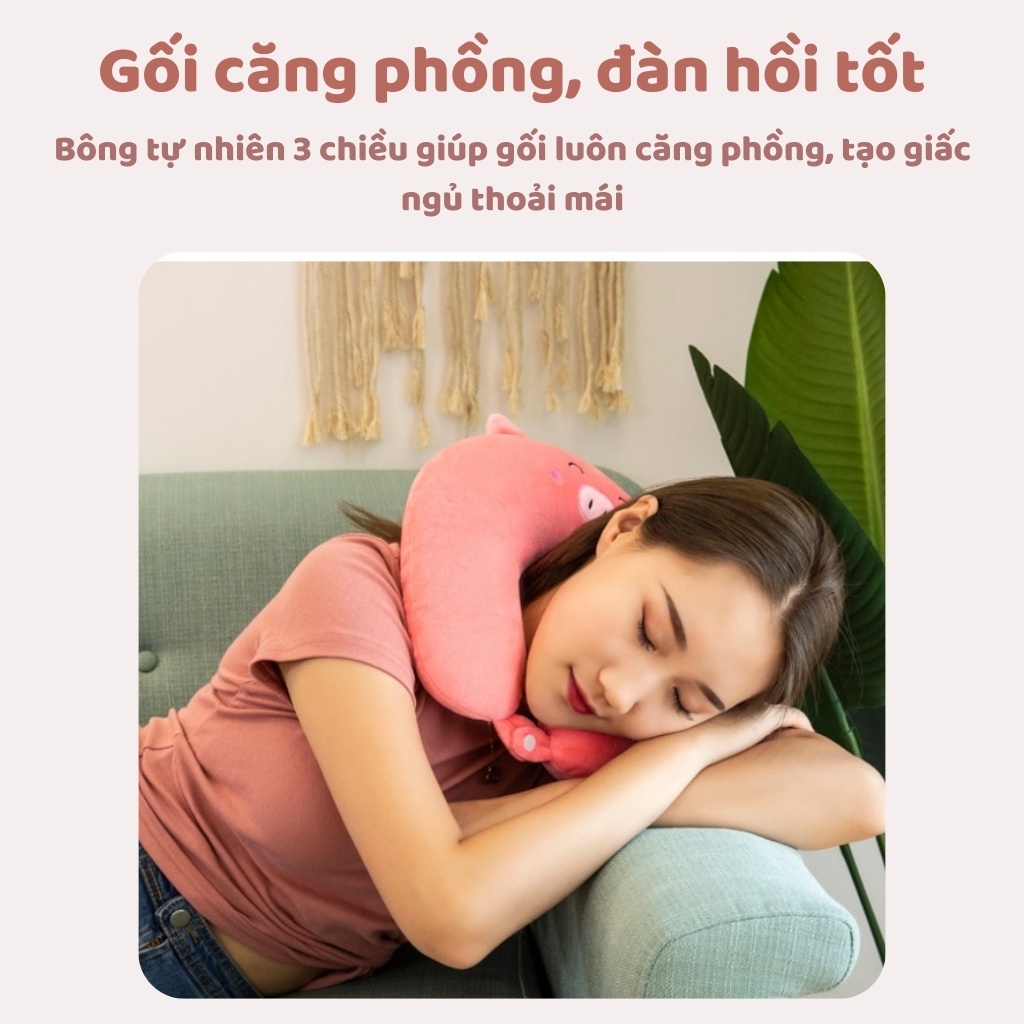 Gối kê cổ chữ U gối cho dân văn phòng đi du lịch có nút bấm - Chất liệu bông êm ái