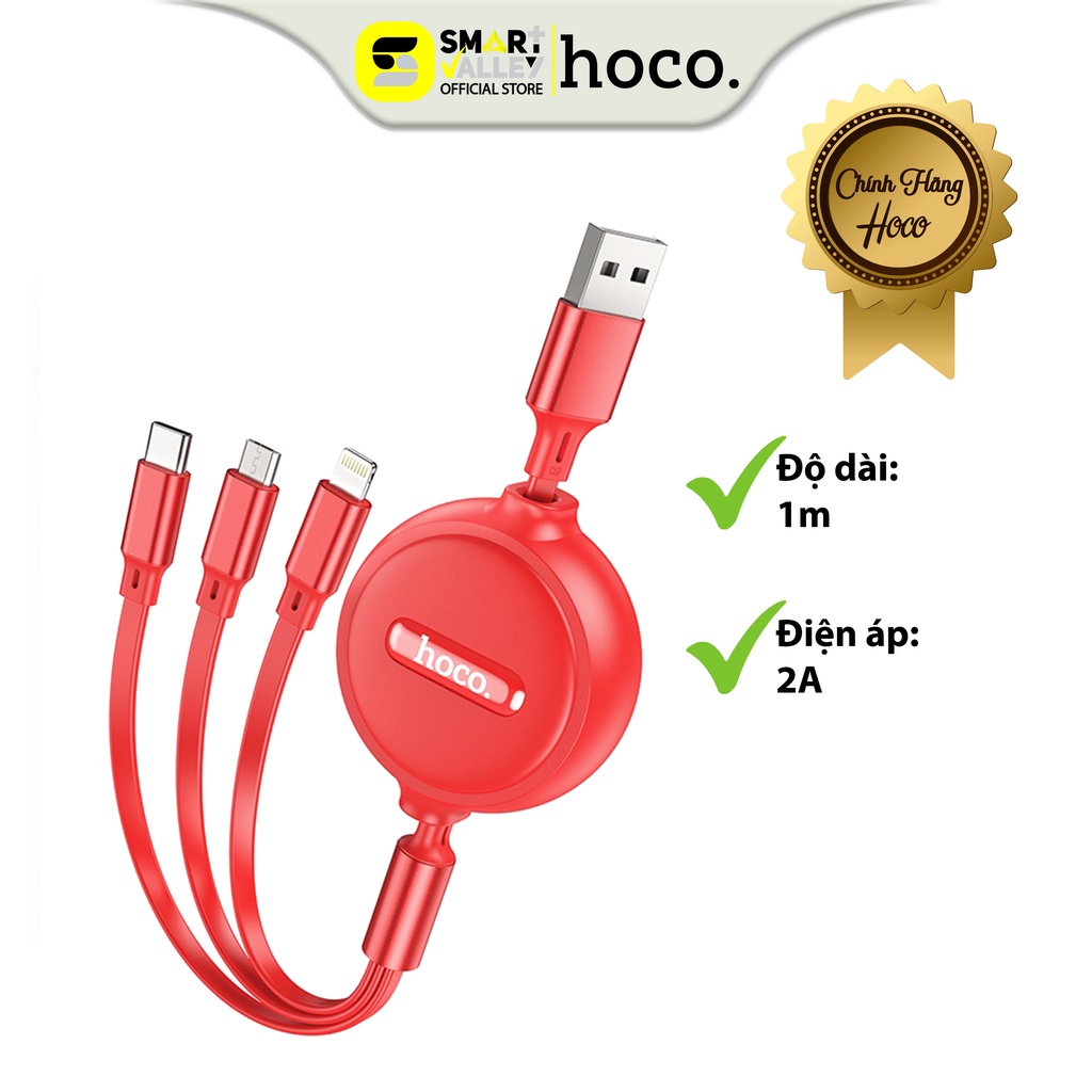 Cáp Sạc HOCO X75 3 Trong 1, Thích Hợp Sử Dụng Cho Nhiều Dòng Điện Thoại, Sạc Nhiều Thiết Bị Cùng Lúc 3 Đầu Sạc