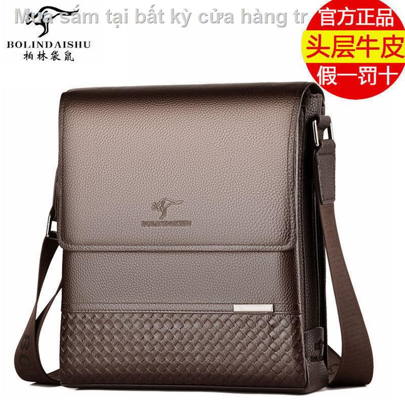 Chính hãng Kangaroo lớp trên cùng da bò đeo vai túi xách nam công sở đơn giản chéo