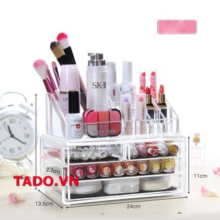 Khay kệ tủ đựng mỹ phẩm son mini 4 tầng có ngăn kéo bằng nhựa trong suốt GD786