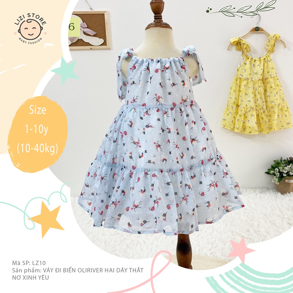 Váy đi biển bé gái Oliriver hai dây thắt nơ xinh yêu (Ảnh & Video thật shop chụp)