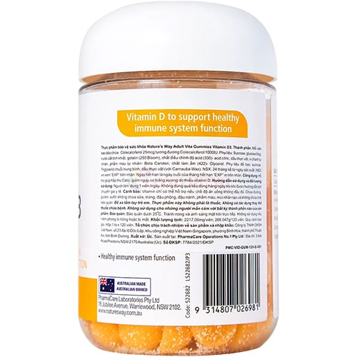 Kẹo dẻo Nature's Way Vita Gummies Vitamin D3 1000IU hỗ trợ xương khớp