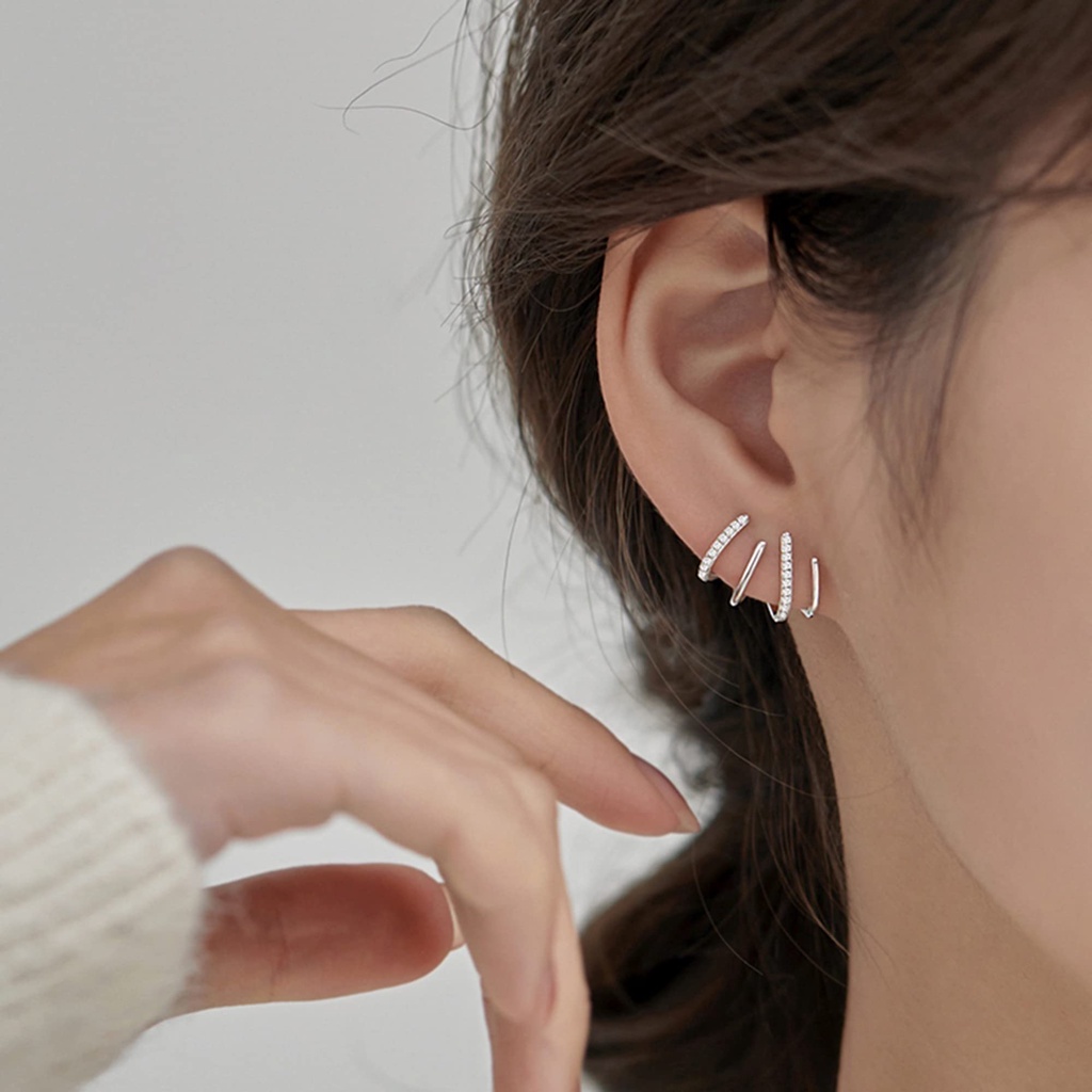 Đôi Bông Tai Nhiều Lớp Mạ Vàng/Bạc Đính Đá Thời Trang Cho Nữ