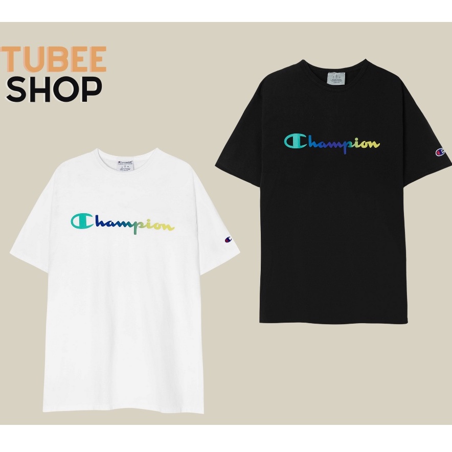 Áo thun logo tay thêu chữ in CHAMPON chuyển màu, áo thun nam nữ Tubee shop