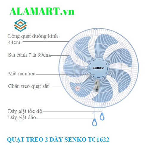 QUẠT TREO TƯỜNG 2 DÂY SENKO TC1622