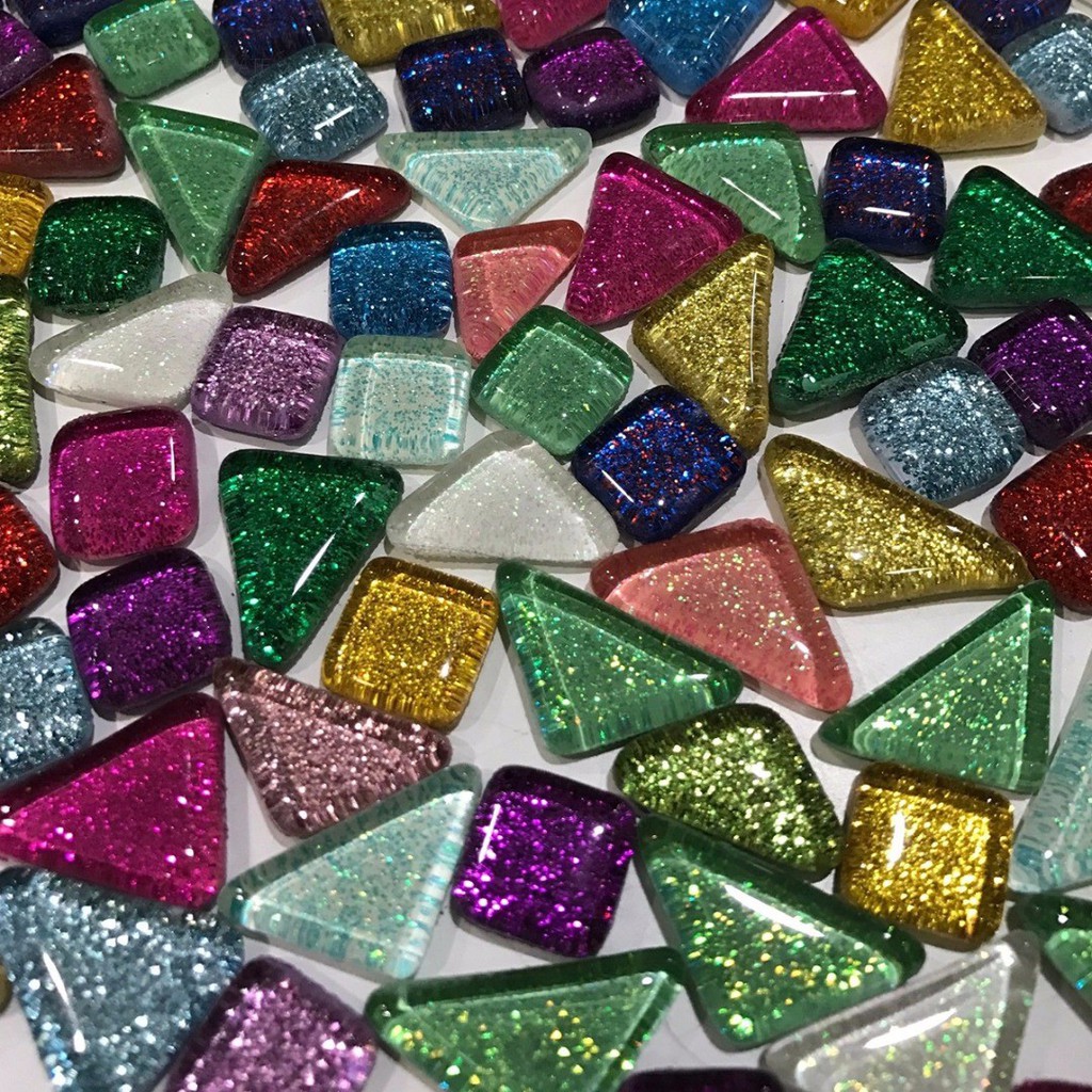 PTPTRATE ★120g 70pcs Colorful Glitter Shiny Glass Mosaic Tiles Bulk For Art DIY Hand Craft