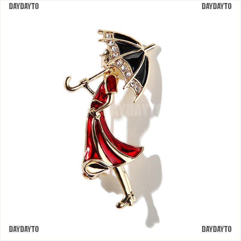Ghim cài áo hình cây dù đính đá pha lê tráng men độc đáo