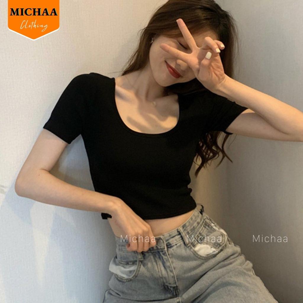 Áo Croptop TRƠN CỔ VUÔNG Nữ Phong Cách Thể Thao Basic Chất Thun Borip - MICHAA