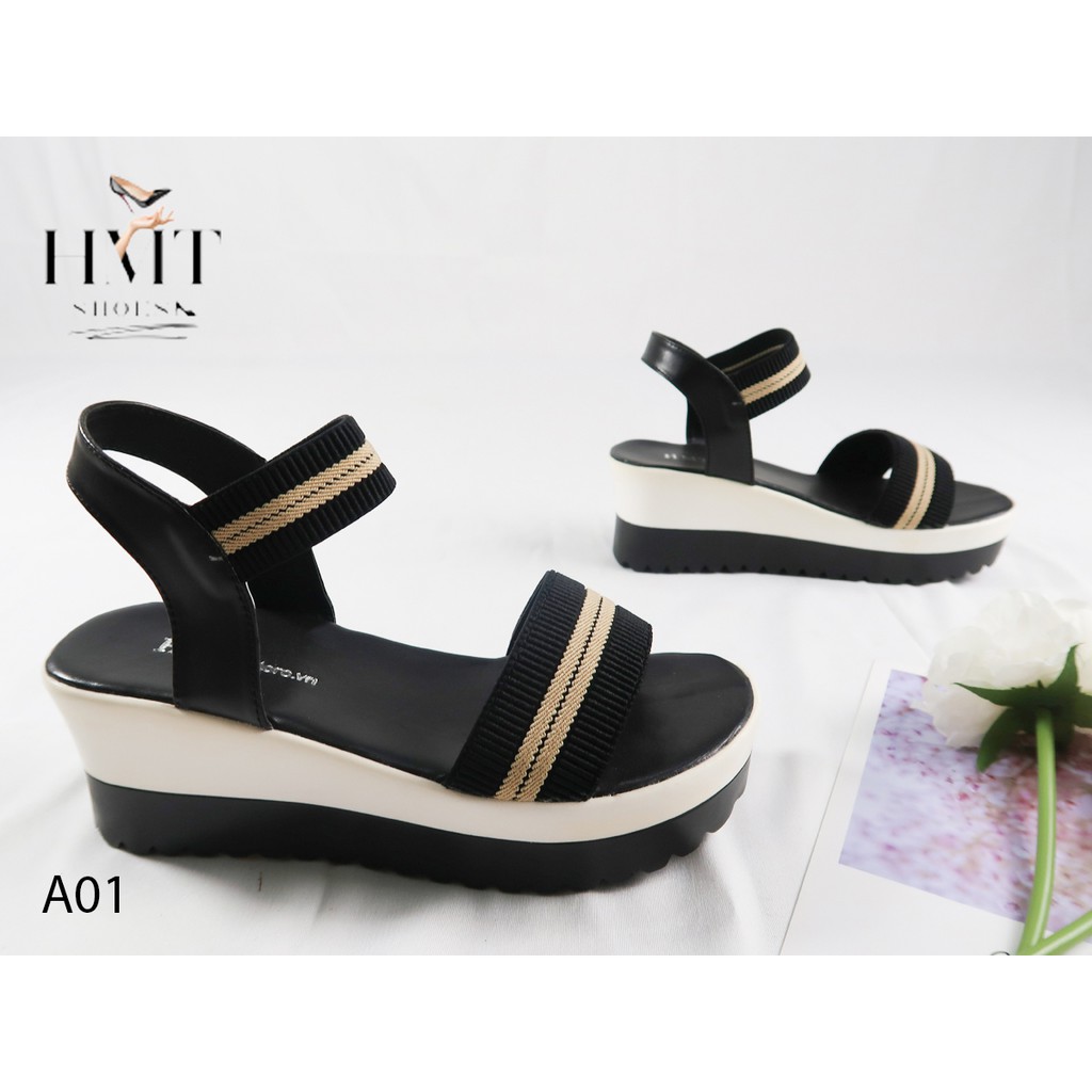 Sandal đế xuồng quai sọc ngang thời trang HMTSHOES A01