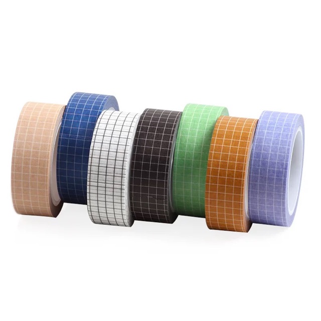 Cuộn washi tape caro cơ bản màu đơn sắc basic dài 10m dùng để trang trí