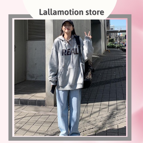 Áo nỉ đôi nam nữ sweater hoodie chữ REAL thời trang trẻ cao cấp co dãn from rộng hot LALLAMOTION 5