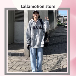 Áo nỉ đôi nam nữ sweater hoodie chữ REAL thời trang trẻ cao cấp co dãn from rộng hot LALLAMOTION 5