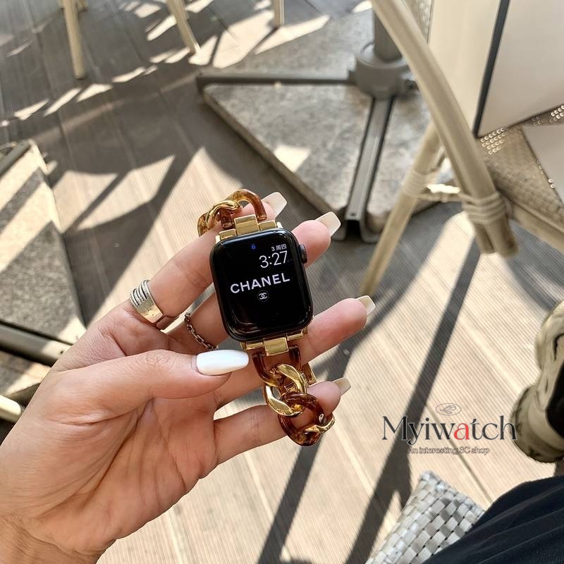 Dây đồng hồ đeo tay bằng thép không gỉ resin sang trọng 38mm 40mm 42mm 44 mm thích hợp cho apple watch 6 se 5 4 3 2 1