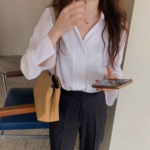 Áo sơ mi dài tay cổ bẻ hàng nút hàng nút phong cách Hàn Quốc mới 45190