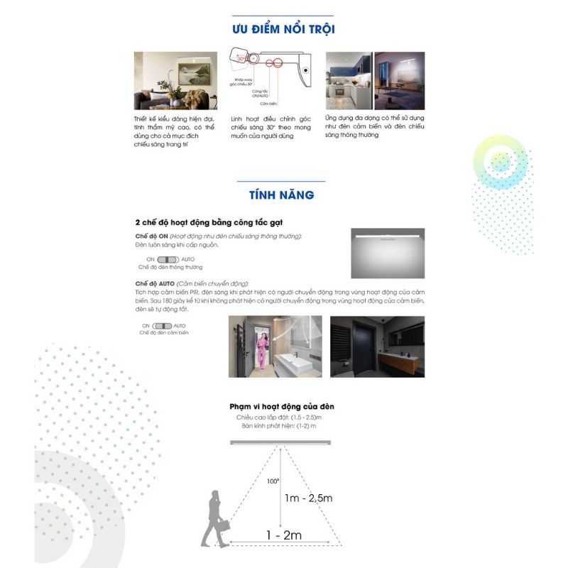 Đèn Led GƯƠNG Cảm Biến 8W Rạng Đông, thông minh cao cấp, mã G04.PIR 8W