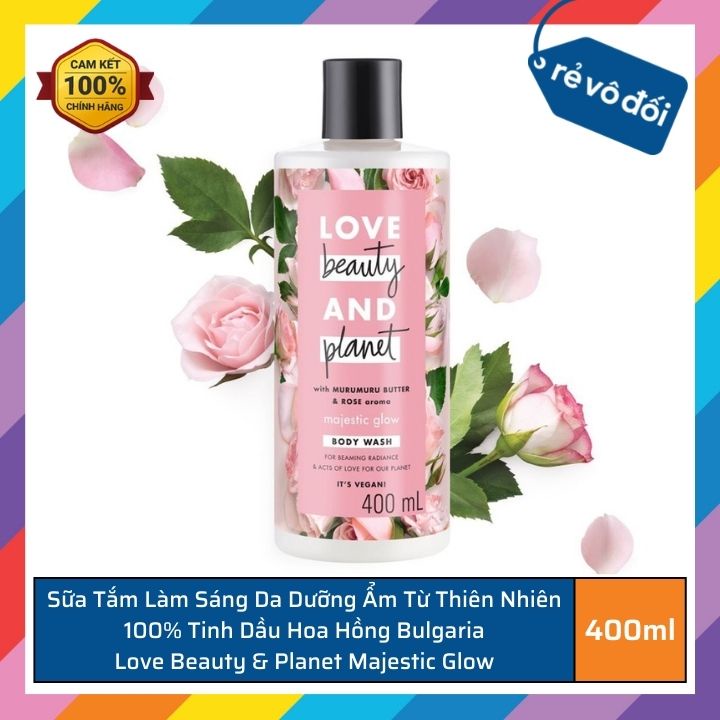 Sữa tắm và sữa dưỡng thể Love Beauty & Planet làm sáng da với 100% tinh dầu hoa hồng Bulgaria 400ml - Thái Lan