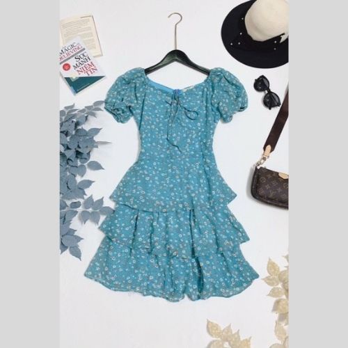 Váy hoa nhí tiểu thư xòe 2 tầng họa tiết đầm body tay phồng thiết kế trẻ trung, thời trang độc đáo Lokishop | BigBuy360 - bigbuy360.vn
