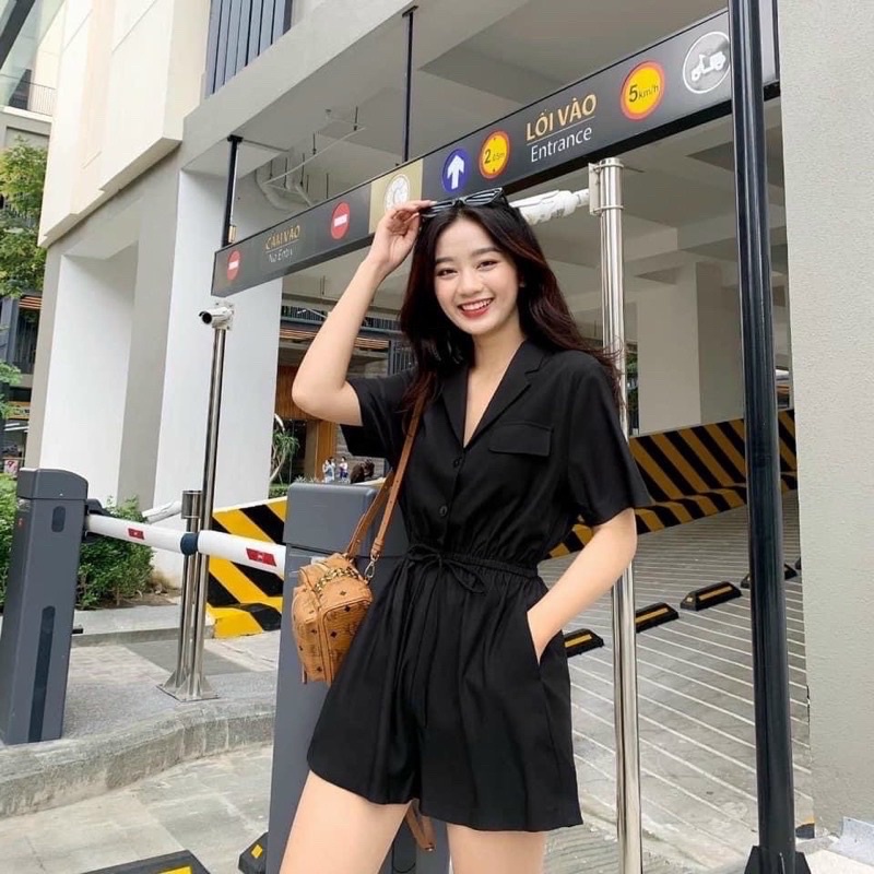 Jumpsuit đen thun eo