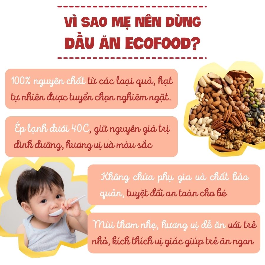 Dầu ăn dinh dưỡng Ecofood cho bé từ 6 tháng 60g bổ sung vitamin date luôn mới