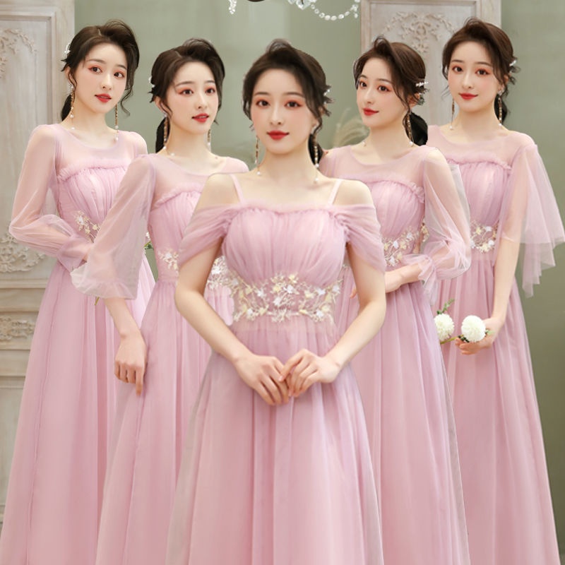 Đầm phù dâu dáng dài màu hồng thời trang mới