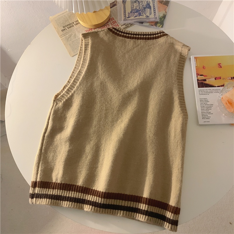 Áo sát nách dệt kim SUXI dáng rộng cổ V vintage thời trang mùa đông cho nữ