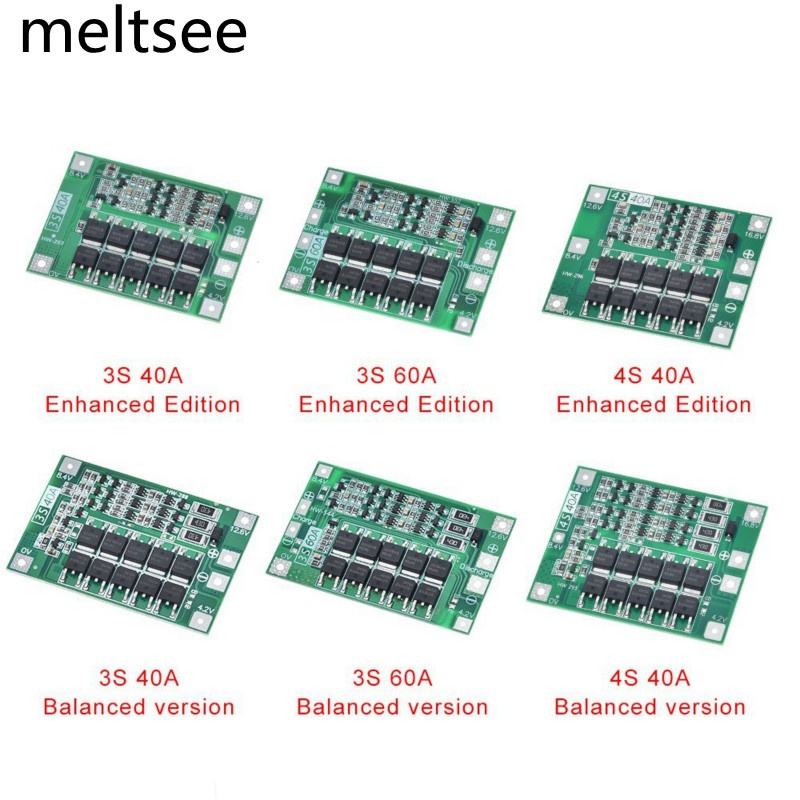 Bảng mạch bảo vệ pin Lithium 3S/4S 40A 60A 18650 BMS 11.1V 12.6V/14.8V16.8V tăng cường/cân bằng