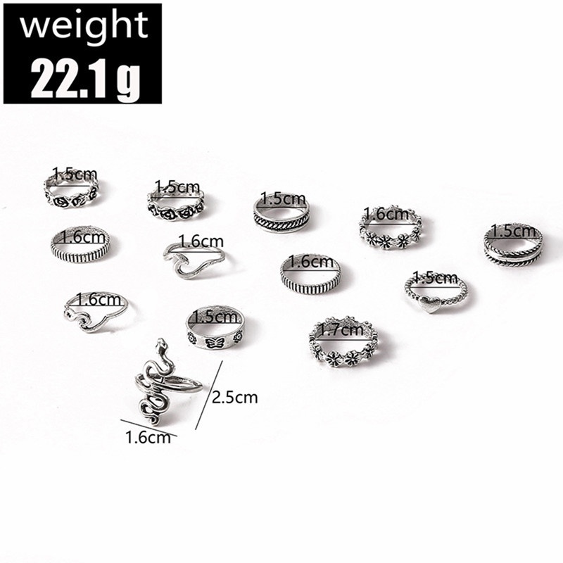 Set 13 Nhẫn Đeo Đốt Tay Phong Cách Boho Cổ Điển Cho Nữ