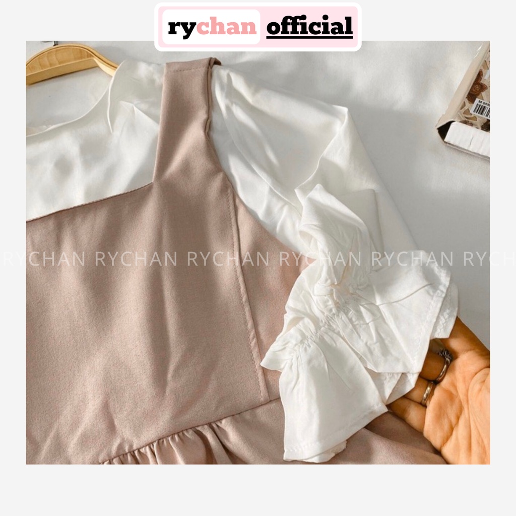 Set Yếm Hồng Mix Áo Trắng Tay Bo Dễ Thương - SE718