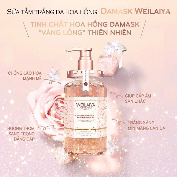 Sữa tắm trắng da cánh hoa hồng Weilaiya Damask Grand Rose Whitening Shower Gel 450ml