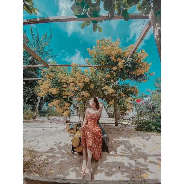 Váy voan 2 dây hoa nhí