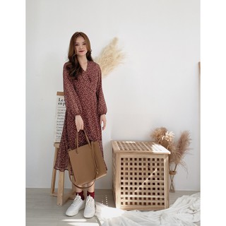 Đầm maxi voan hoa cổ đắp chéo tay dài- hình thật shop chụp