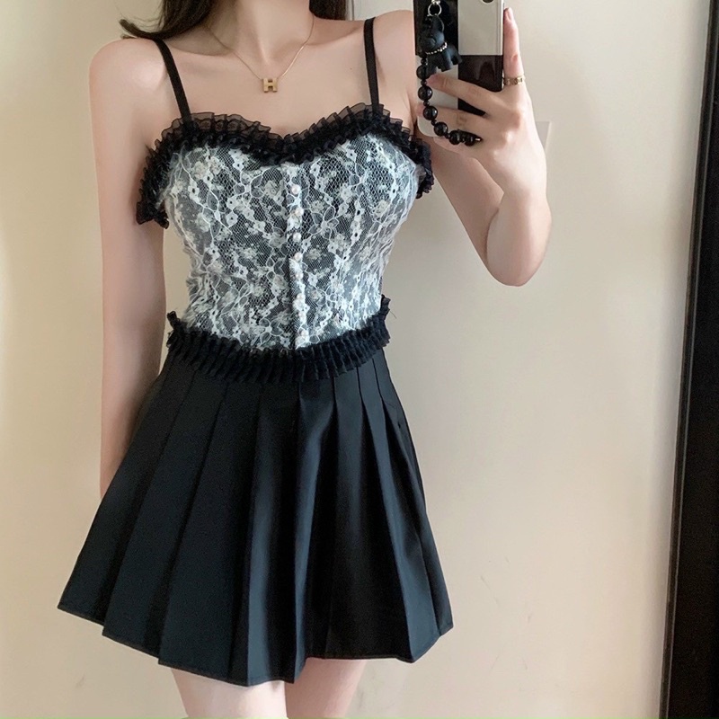 [NEW HO] ÁO BARA REN NÚT NGỌC HAI DÂY THIẾT KẾ QC DIỀN BÁNH BÈO HOẠ TIẾT HOA NHÍ LƯỚI ÔM CAO CẤP , CHIZI SHOP