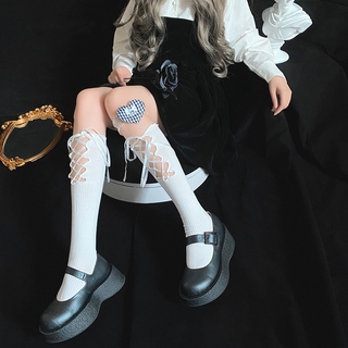 Vớ cổ cao đến giữa bắp chân dáng rộng phối dây bắt chéo phong cách lolita quyến rũ cho nữ