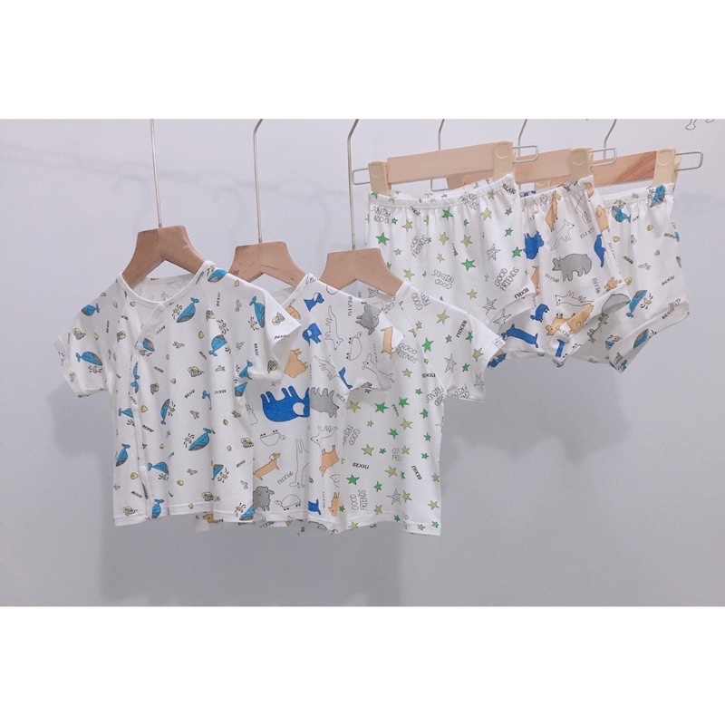 Bộ ngắn tay sơ sinh thun lạnh Exiu