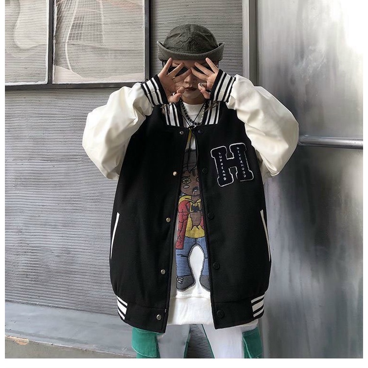 Áo Khoác Nỉ Nữ Bomber Hình In Chữ H Phong Cách Bóng Chày Trẻ Trung Năng Động Form Rộng Mặc Thoải Mái [NEW UNISEX]
