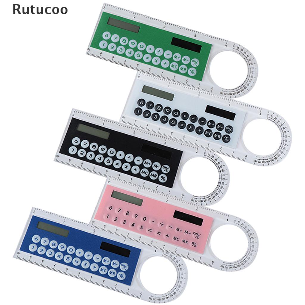 Rutucoo Creative10cm Solar Mini Calculator Magnifier Multifunction Ruler Office Supplies VN