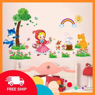 ⚡️𝗙𝗥𝗘𝗘𝗦𝗛𝗜𝗣⚡️ Decal dán tường Cô bé quàng khăn đỏ