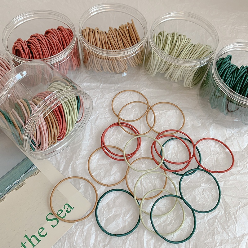 Bộ 100 dây buộc tóc đàn hồi phong cách Hàn Quốc độc đáo