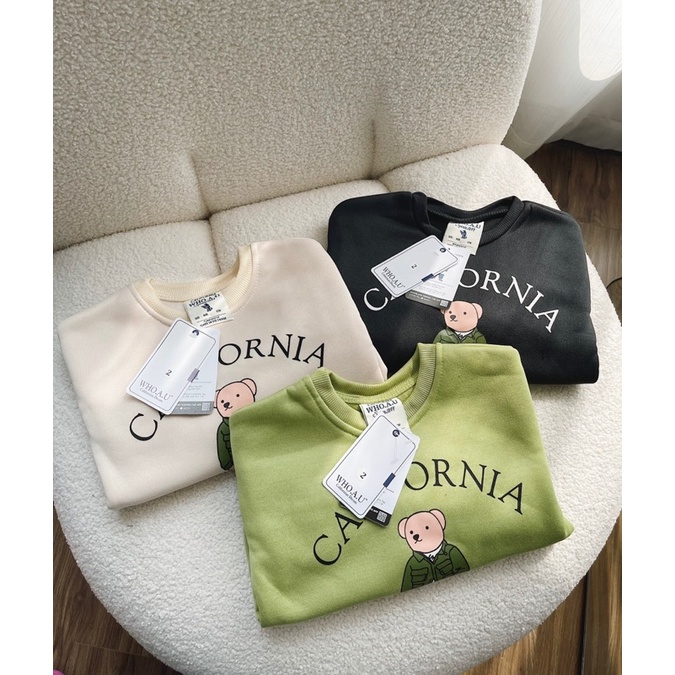 Bộ nỉ gấu Who kid xuất dư cho bé 10-25kg. Ba màu đen/be/cốm.Bộ nỉ dài tay thu đông cho bé.
