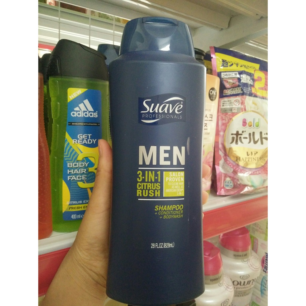 Suave men 3 in 1 828 ml Mỹ chính hãng (sữa tắm + gội + xả 3 trong 1 cho Nam)