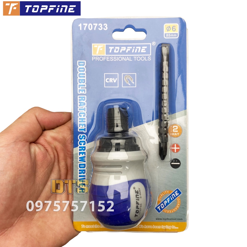 Tô vít lùn 85mm đổi đầu trợ lực tự động TOP FINE, tua vít đa năng đảo chiều có nam châm thép CR-V siêu cứng sửa chữa nhà