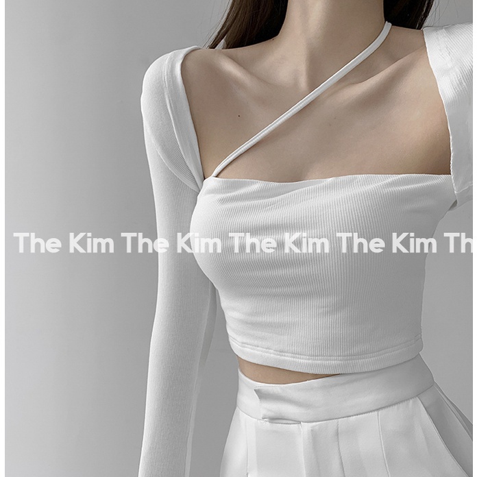 ✟Áo len tăm dài tay croptop cổ vuông dây chéo ngực , thun quây The Kim AD135