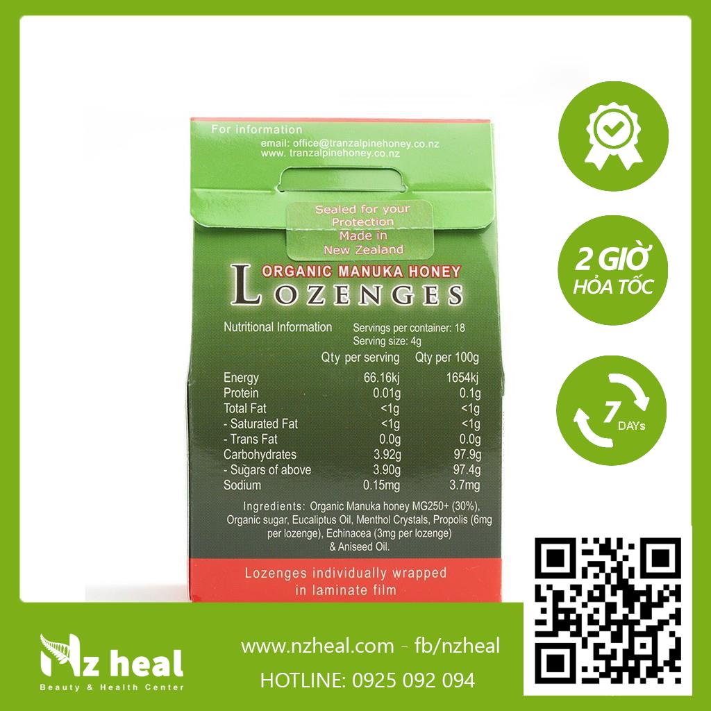 [Hỏa tốc] Kẹo mật ong Manuka Organic Manuka Honey Lozenges MG250+ (6 Viên)