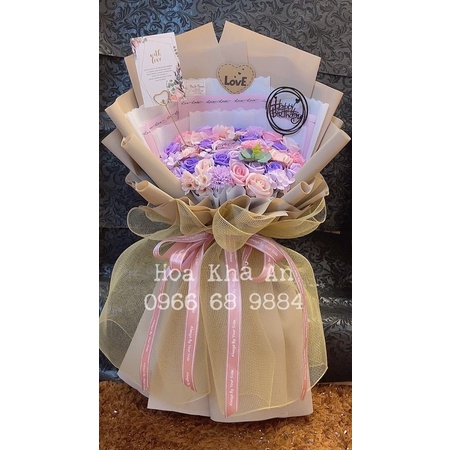 Bó hoa sáp mix cao cấp siêu xịn nhà Khả An. KT: 80cmx50cm. Tặng thiệp +chữ Hpbd