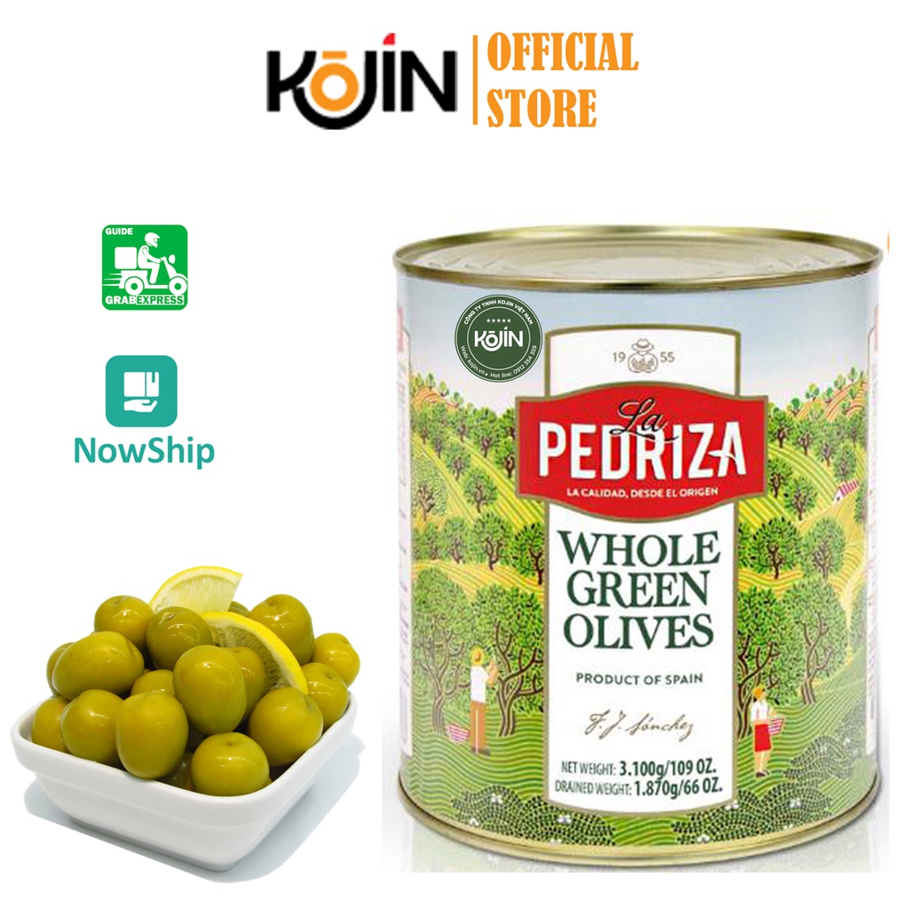 Quả Ôliu Xanh Nguyên Trái Cap Cấp Nhãn Hiệu La Pedriza Nhập Khẩu Tây Ban Nha Hộp Thiếc 3kg